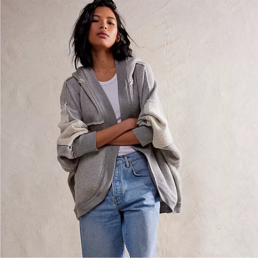 We The Free Forever Yours Cardi Heather Grey L – Oversized Hooded Cardigan NEW